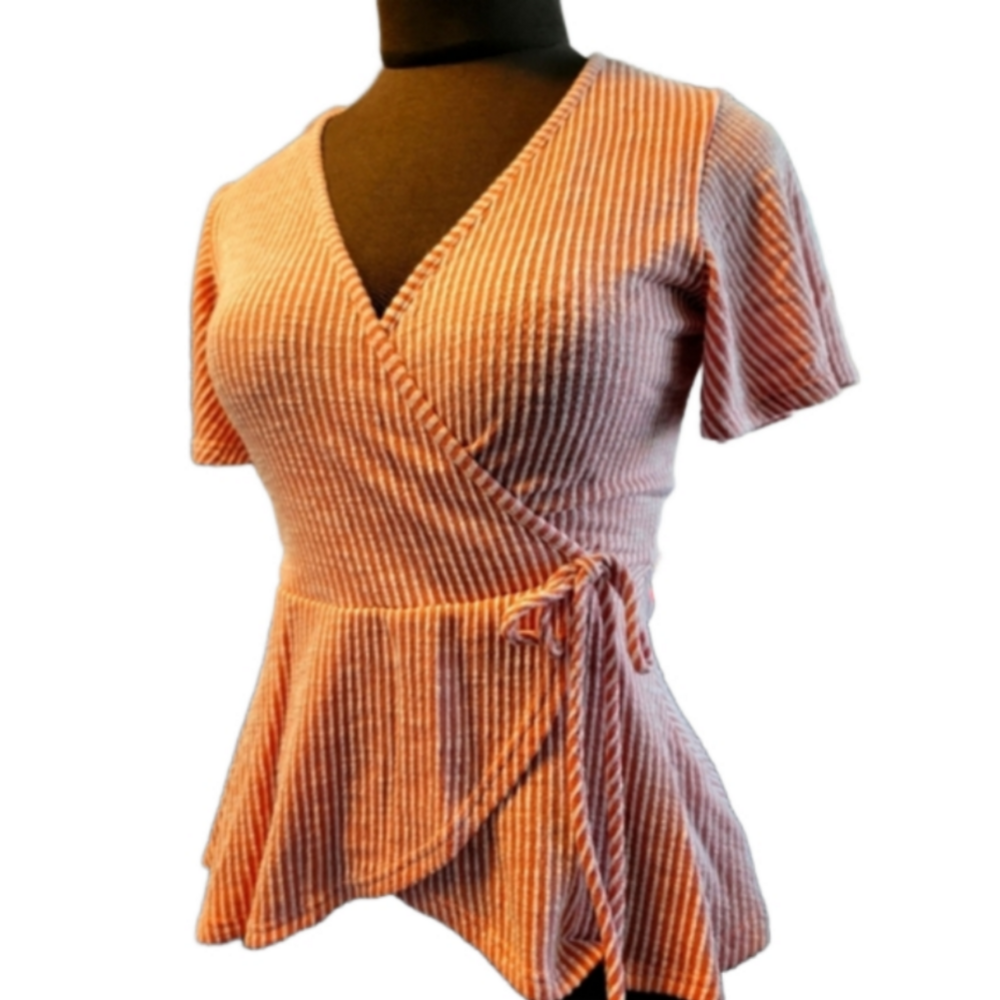 Peplum Top In Blush And White Wrap Style